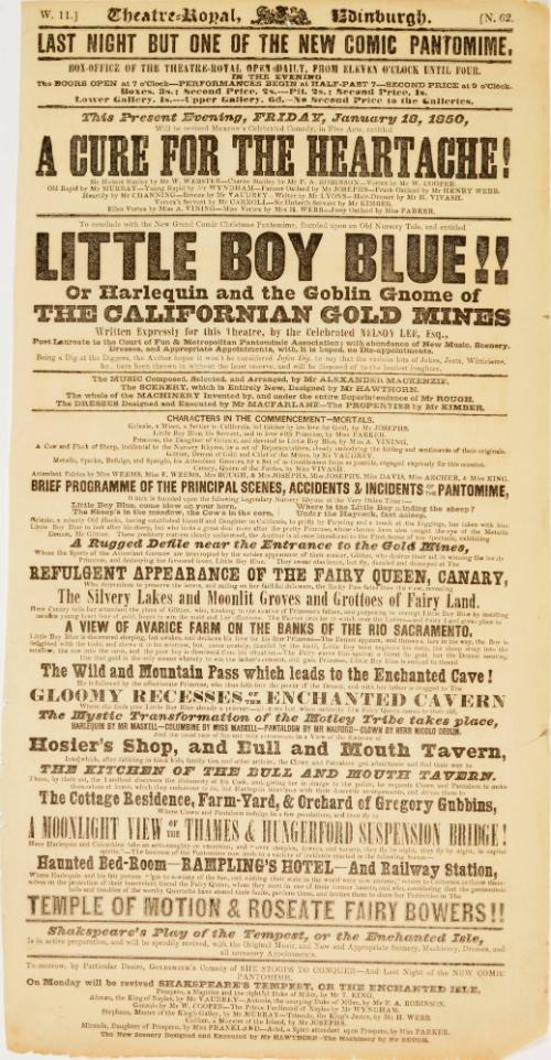 Playbill for Theatre-Royal, Edinburgh. January 18, 1850