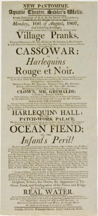 Playbill for Aquatic Theatre, Sadler's Wells. August 10, 1807
