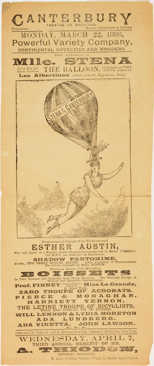 Playbill for Canterbury Theatre of Varieties, March 22, 1886