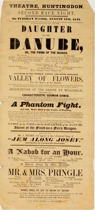 Playbill for Theatre, Huntingdon. August 17, 1841