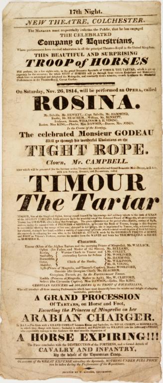 Playbill for New Theatre, Colchester, November 26, 1814