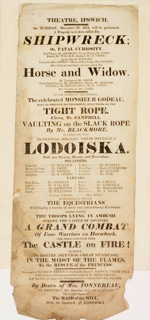 Playbill for Theatre, Ipswich. December 27, 1814