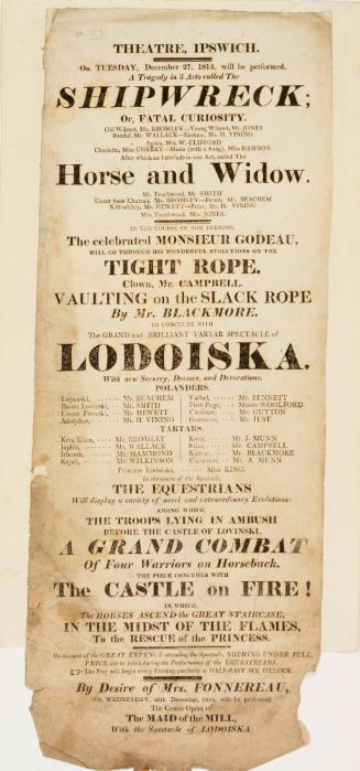 Playbill for Theatre, Ipswich. December 27, 1814