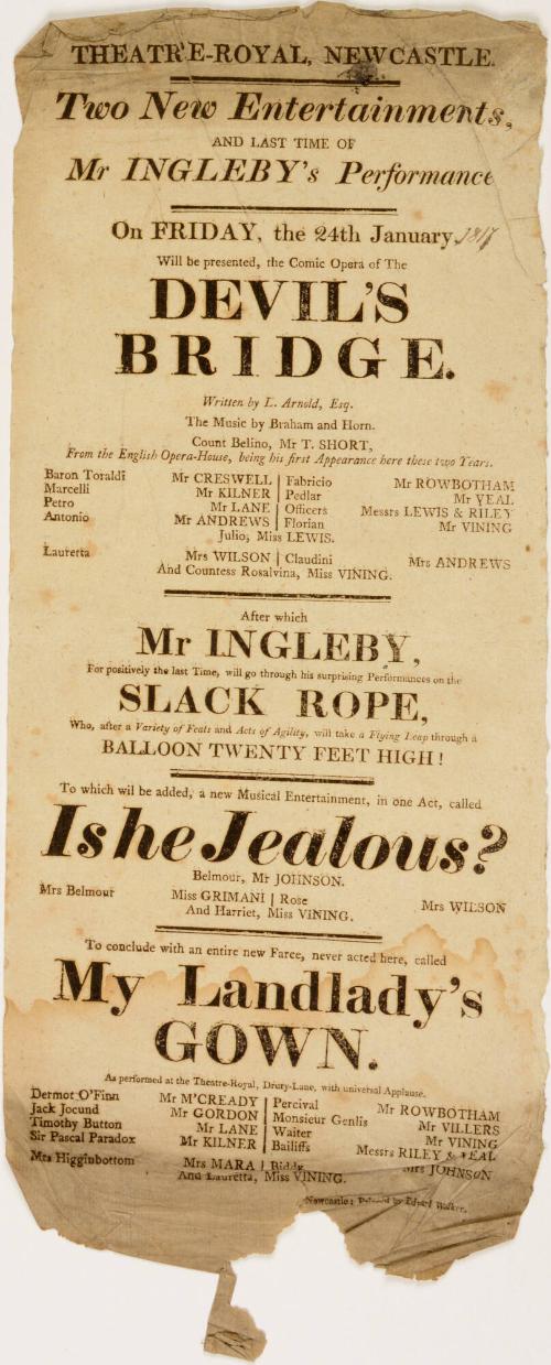 Playbill for Theatre-Royal Newcastle, January 24, 1817