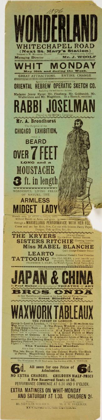 Playbill for Wonderland, Whitechapel Road. 1896