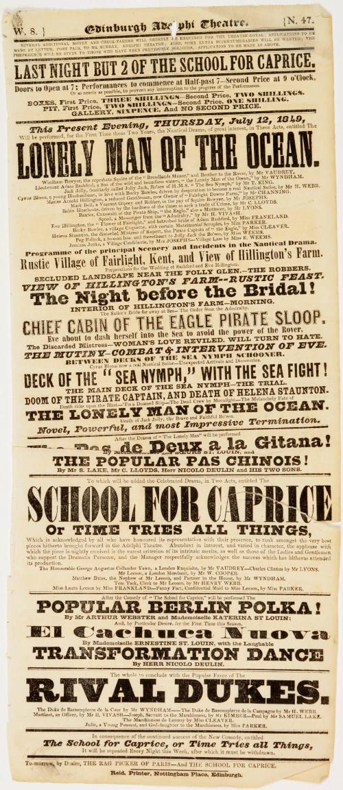 Playbill for Edinburgh Adelphi Theatre. July 12, 1849