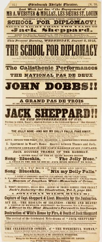 Playbill for Edinburgh Adelphi Theatre. August 8, 1849