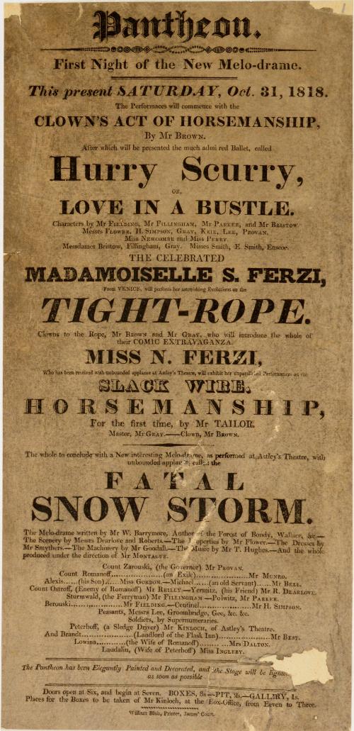 Playbill for Pantheon Theatre, Edinburgh. October 31, 1818.