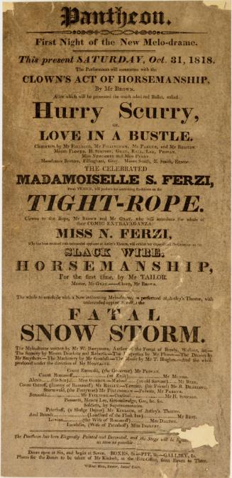 Playbill for Pantheon Theatre, Edinburgh. October 31, 1818.