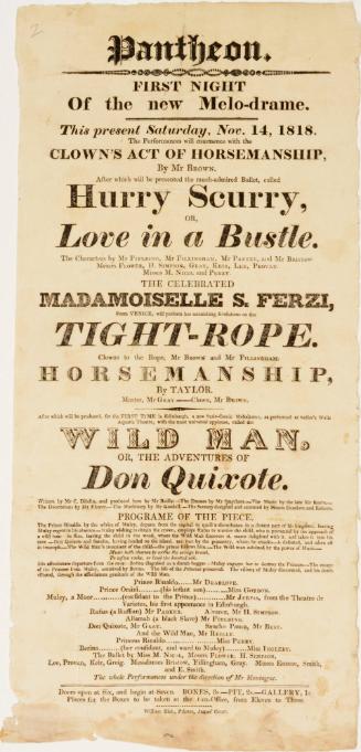 Playbill for Pantheon Theatre, Edinburgh. November 14, 1818.
