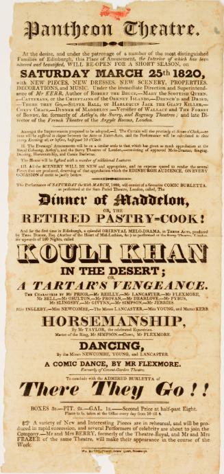 Playbill for Pantheon Theatre, Edinburgh. March 25, 1820