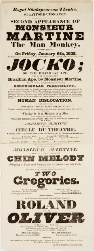Playbill for Royal Shakespearean Theatre, Stratford-upon-Avon. January 6, 1832