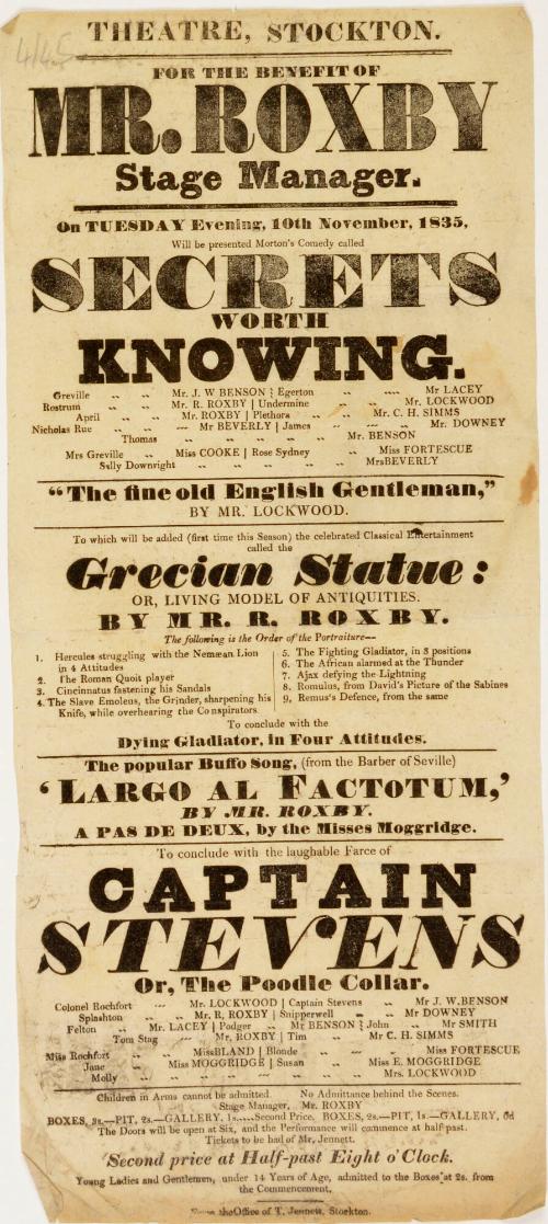 Handbill for Theatre, Stockton. November 10, 1835