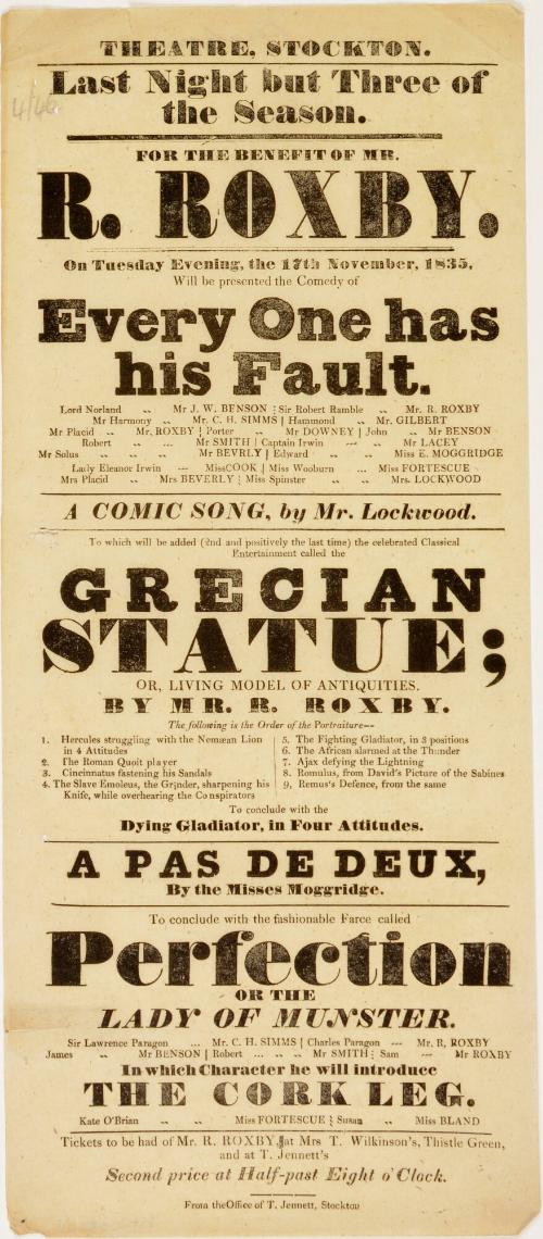 Handbill for Theatre, Stockton. November 17, 1835
