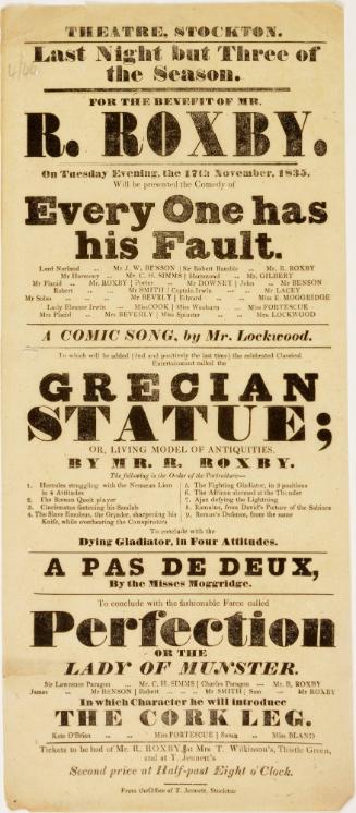 Handbill for Theatre, Stockton. November 17, 1835