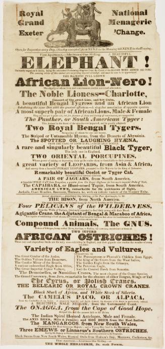 Playbill for Royal National Grand Menagerie Exeter 'Change