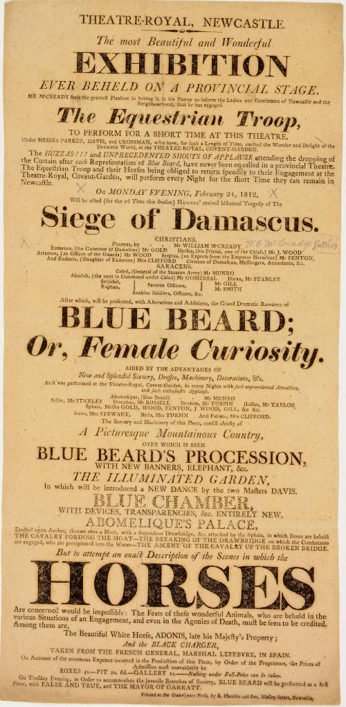 Playbill for Theatre Royal, Newcastle/ February 24, 1812