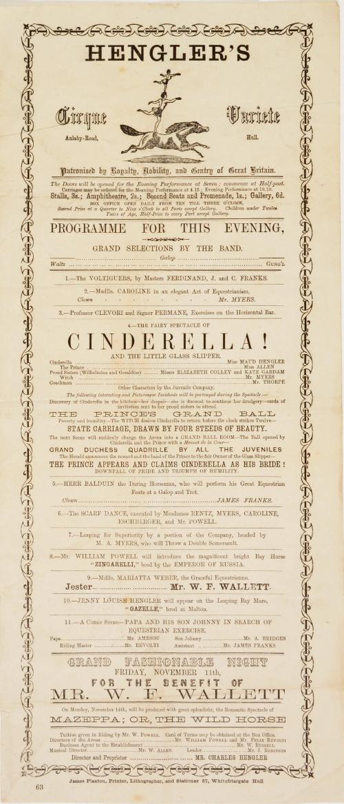 Playbill program for Hengler's Cirque Variete