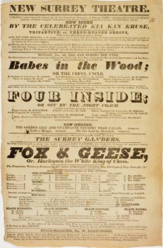 Playbill for New Surrey Theatre, London. January 5, 1824