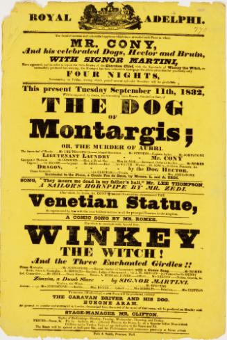 Handbill for Royal Adelphi Theatre, London. September 11, 1832