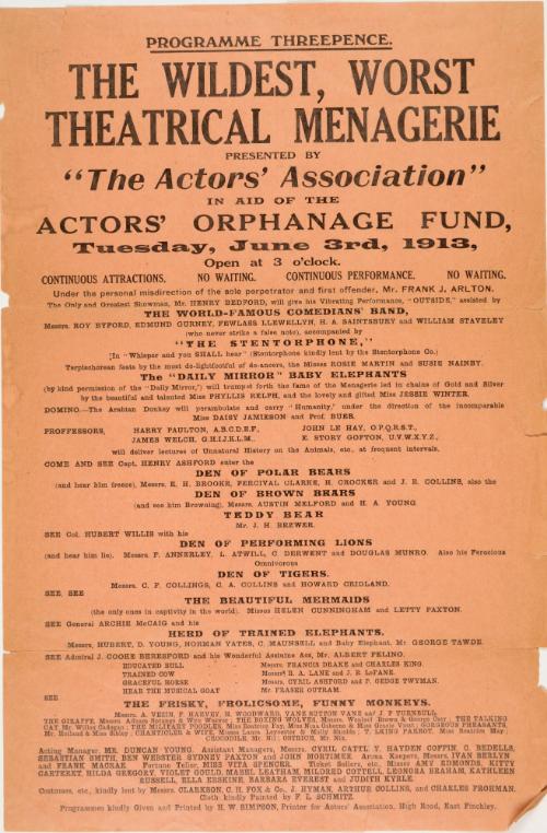 Program for a Theatrical Menagerie, London