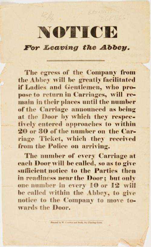 Notice for leaving the Abbey