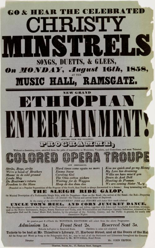 Handbill for Christy Minstrels at Music Hall, Ramsgate. August 16, 1858.