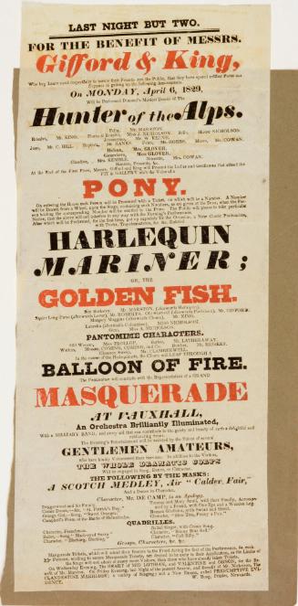 Playbill for a theatre in Newcastle, April 6, 1829