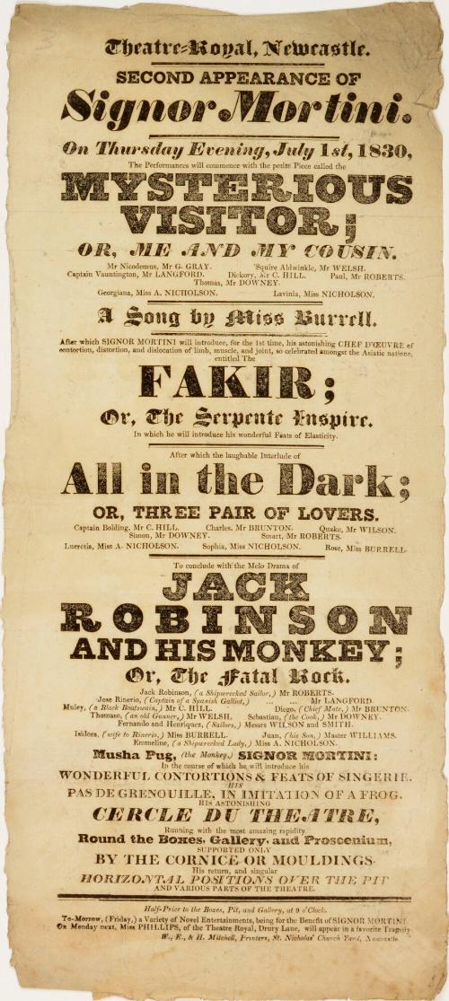 Playbill for Theatre-Royal Newcastle. July 1, 1830