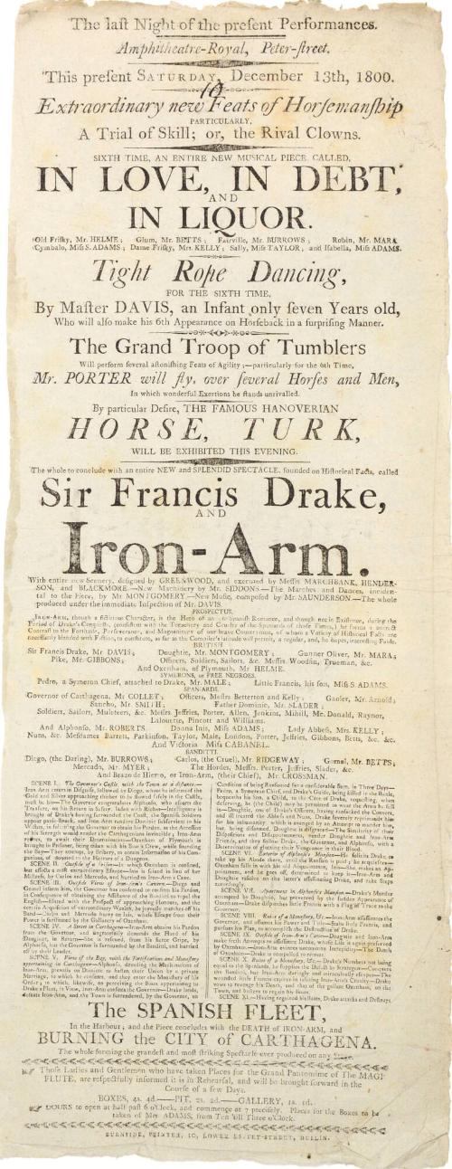 Playbill for Amphitheatre Royal, Peter-Street. December 13, 1800