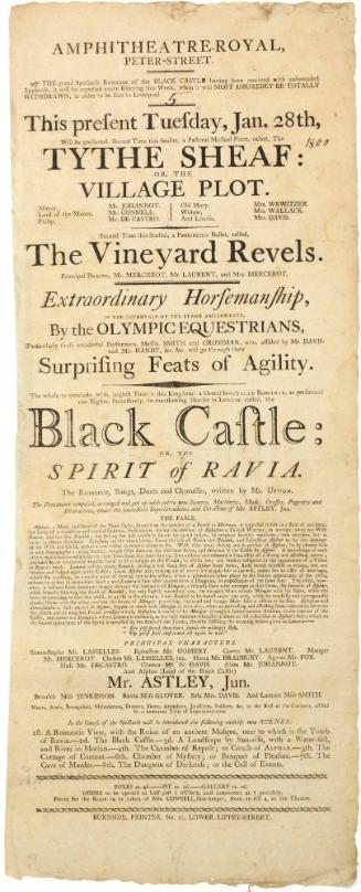 Playbill for Amphitheatre-Royal, Peter-Street, Dublin. January 28, 1800