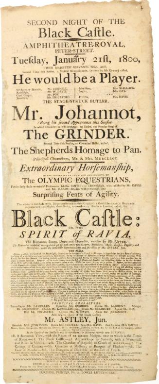Playbill for Amphitheatre-Royal, Peter Street, Dublin