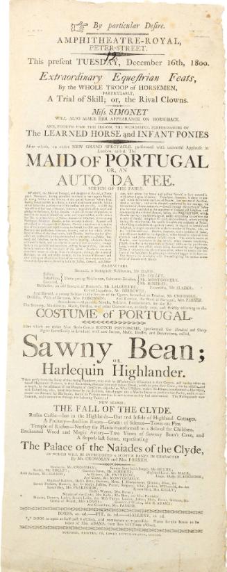 Playbill for Amphitheatre Royal, Peter Street, Dublin. December 16, 1800.