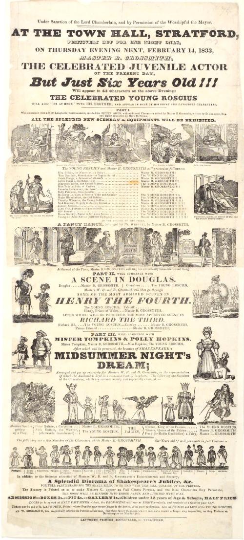 Playbill for The Town Hall, Stratford. February 14, 1833.