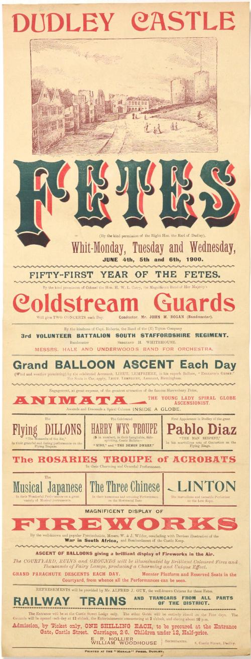 Playbill for Dudley Castle Fetes, June 4-6, 1900
