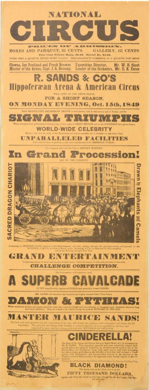 Playbill for the National Circus, American. October 15, 1849
