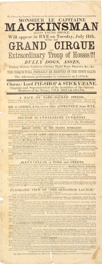 Playbill for theatre in Rye, Peasmarsh, and Winchelsea. July 11, 1848